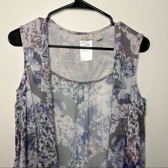 NWOT LOGO by Lori Goldstein Women’s Size XXS Floral Printed Chiffon Vest Pockets - Picture 3 of 11